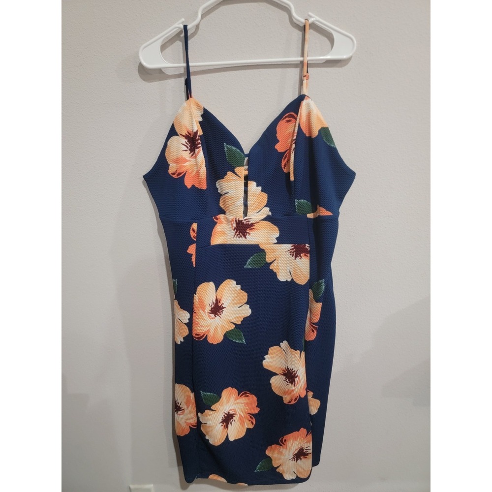 Forever‎ 21 Love J Dress Sz 3X Sweetheart Neckline Cutouts Navy Blue Floral